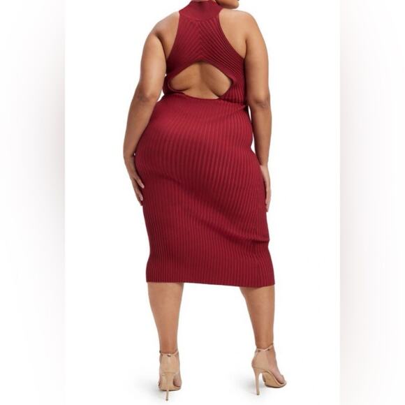 Good American Angeles Rib Mock Halter Midi Sweater Dress NWT 7/8 4x - Picture 2 of 12